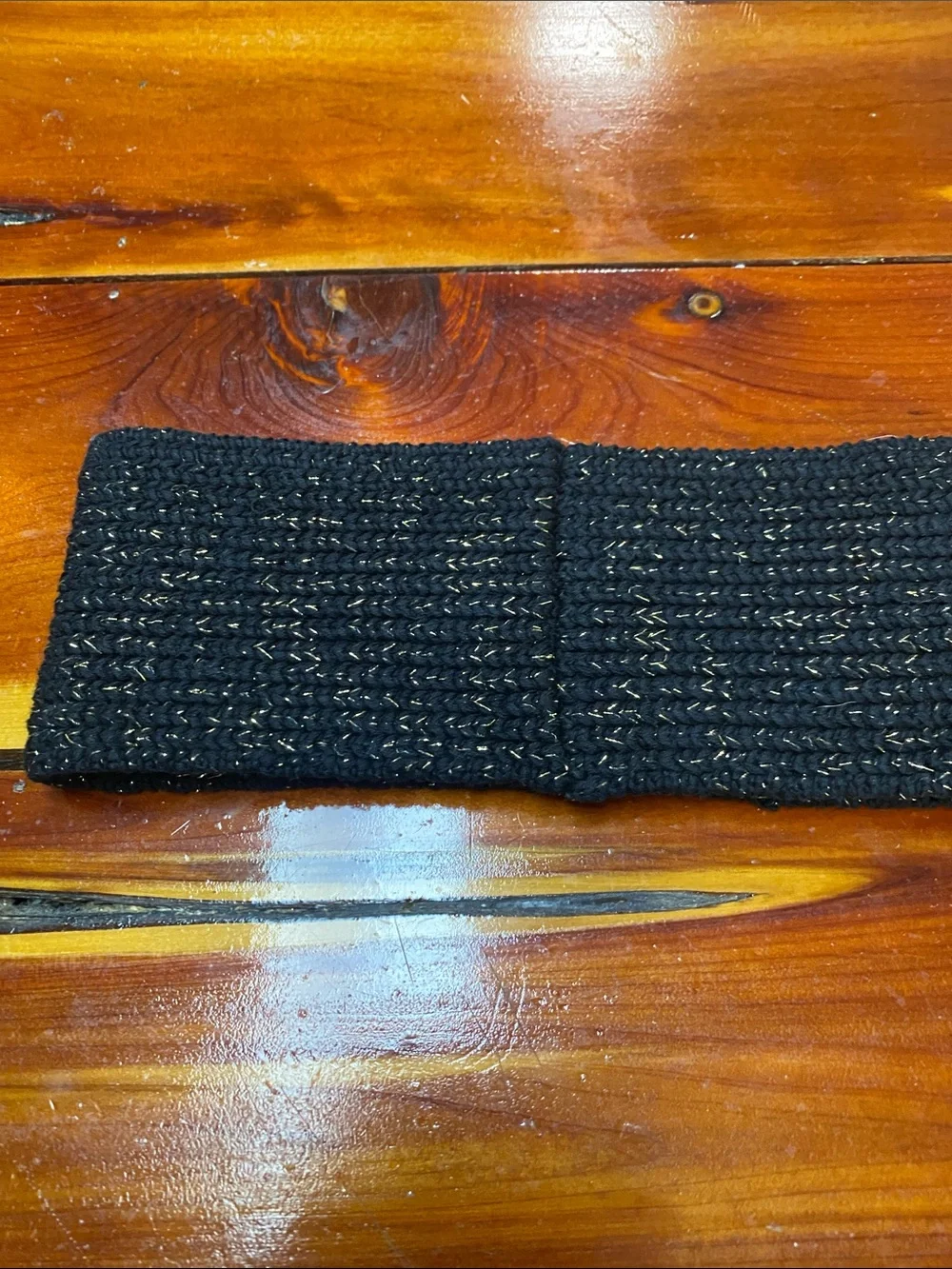 Love Your Melon Black Knit Headband with Gold Thread Detail T1